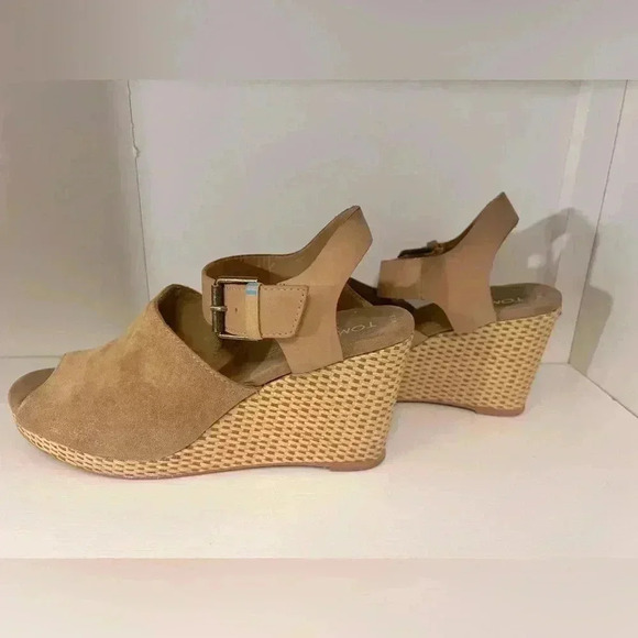 TOMS Tropez Peep Toe Womens Sandals Sz 8.5 Wedge tan, cute. - Picture 4 of 9